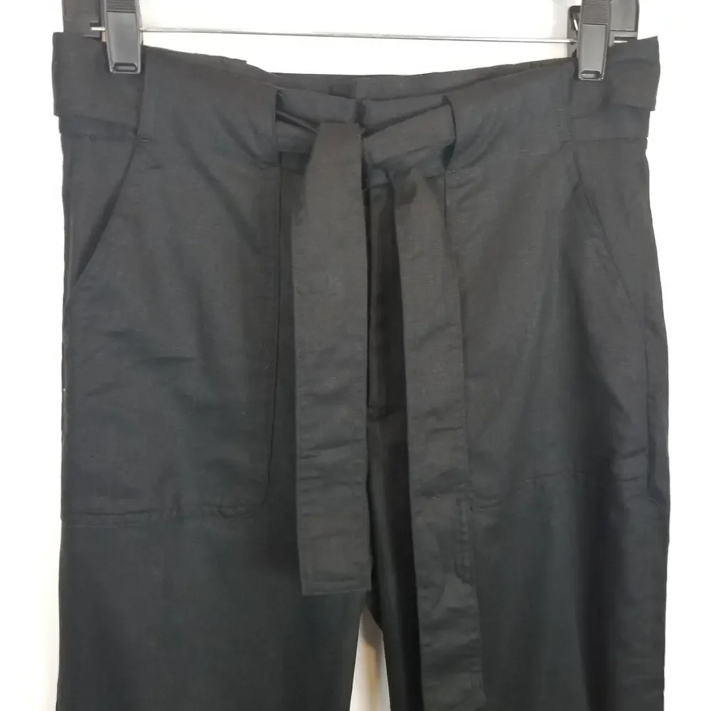 Banana Republic Women's Black Tie Belted Linen Cotton Blend Dress Pants Size 4